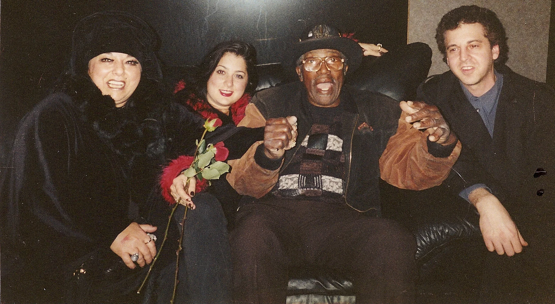 Marilyn Percansky, Romy Percansky, Bo Diddley, Magic Marc Backstage at The Rock Nightclub / Maplewood, Minnesota / November 16, 2002