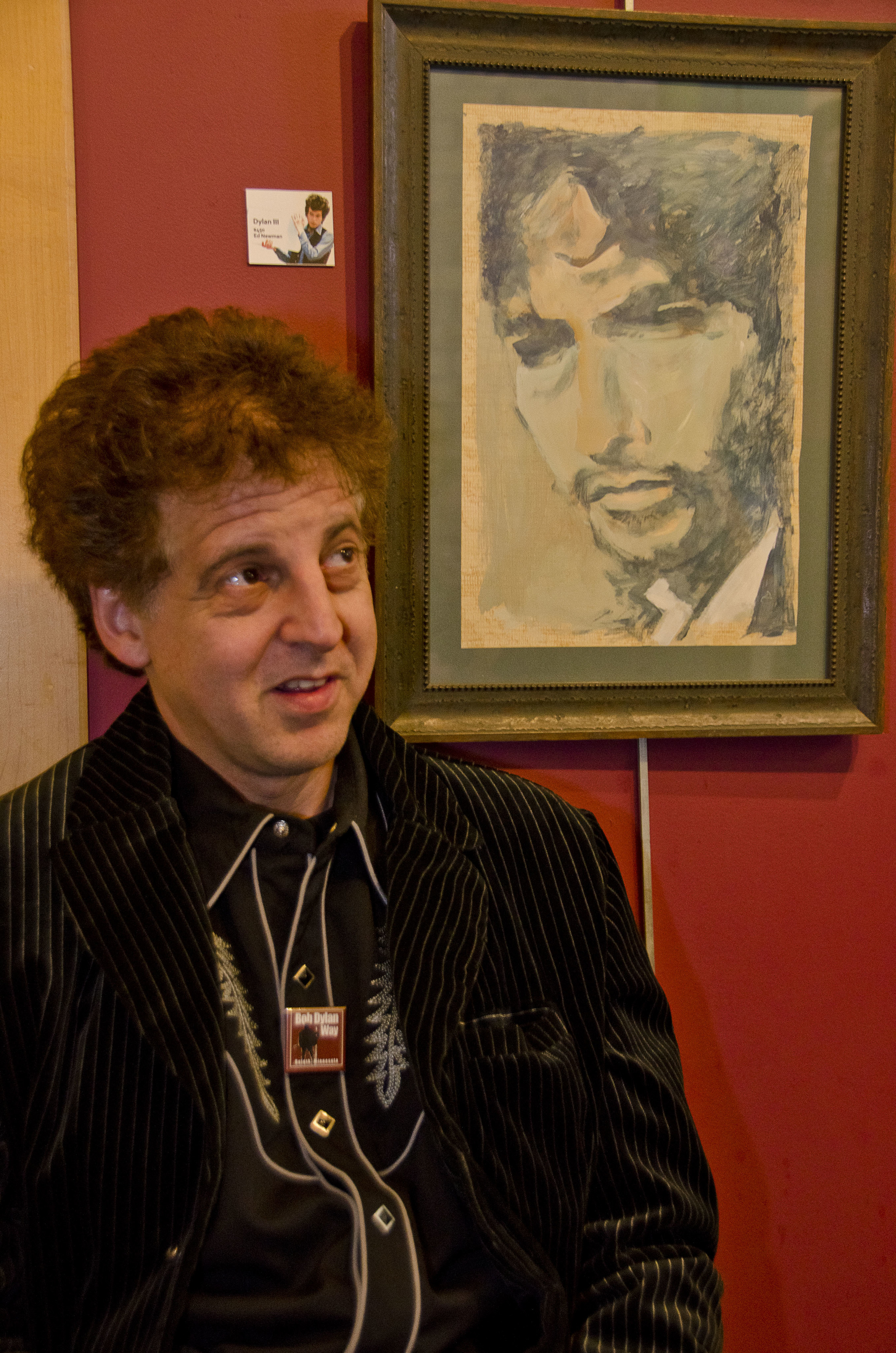 Magic Marc / Red Mug Coffeehouse / Superior, Wisconsin / May 18th, 2014 / Photo by Michael K. Anderson The Many Faces of Ennyman: Dylan lll http://ed-newman.blogspot.com/2010/08/dylan-iii.html Acrylic on wallpaper, 11 "x 16" Painting by Ed Newman (e.)