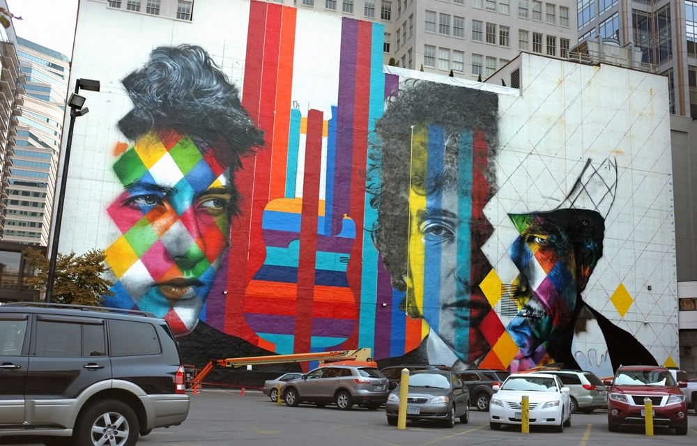  The former blank white wall facing the corner of 5th and Hennepin Ave shot Sunday, August 30, 2015. 