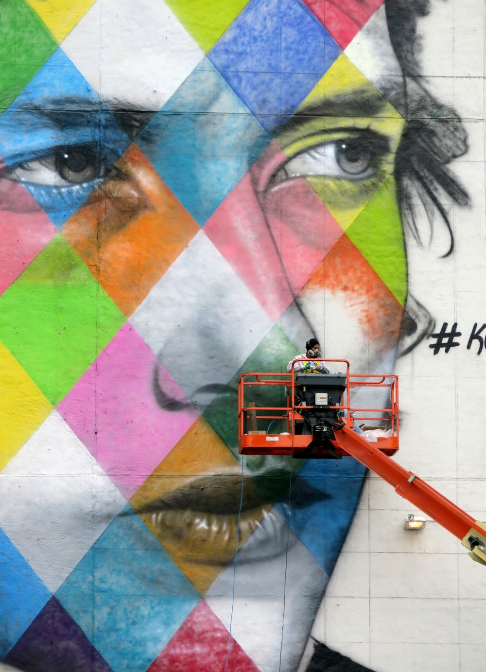 The 'canvas' for a mural by Brazillian artist Kobra- with multiple images of Bob Dylan. 