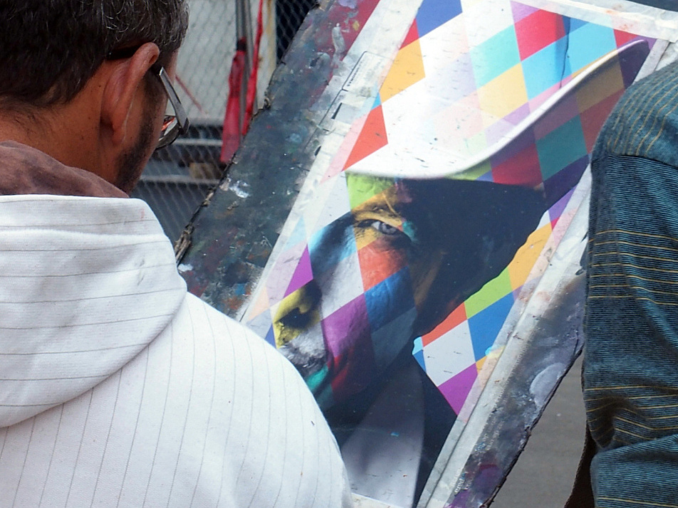  Marcos Rafael de Silva and Eduardo Kobra looked over the plan for the mural on August 30, 2015. 