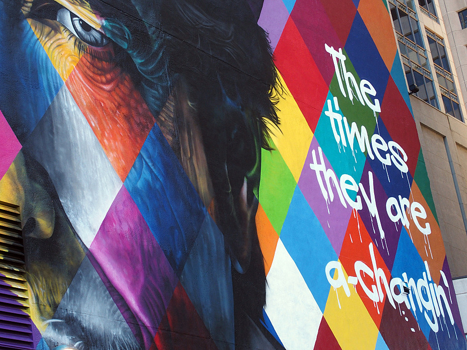 One of the final additions to the mural was the title painted on the right.