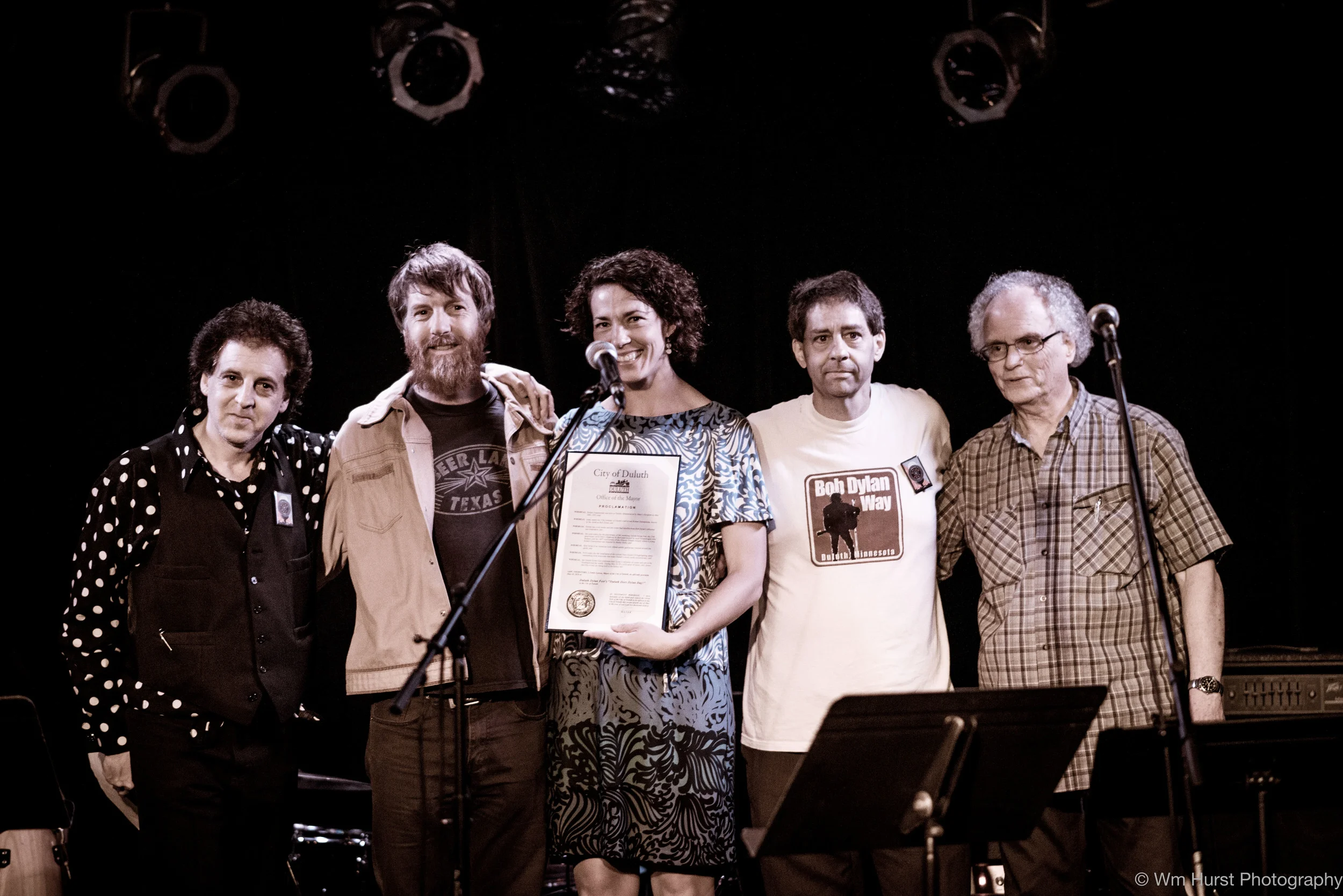 Duluth Dylan Fest's "Duluth Does Dylan Day!" / Magic Marc, Brad Nelson, Mayor Emily Larson, John Bushey and Bill Pagel / Fitger's Rex Bar / Duluth, Minnesota / May 24th, 2016 / Photo by Wm Hurst Photography