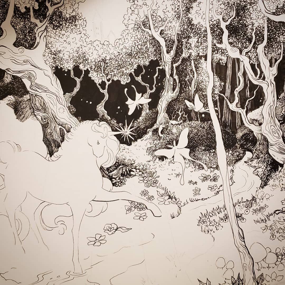 A work in progress.

#art #artistsoninstagram #ink #inkdrawing #unicorn #fantasyart #fairytale #illustration #illustrationart  #whimsical #workinprogress #sigh