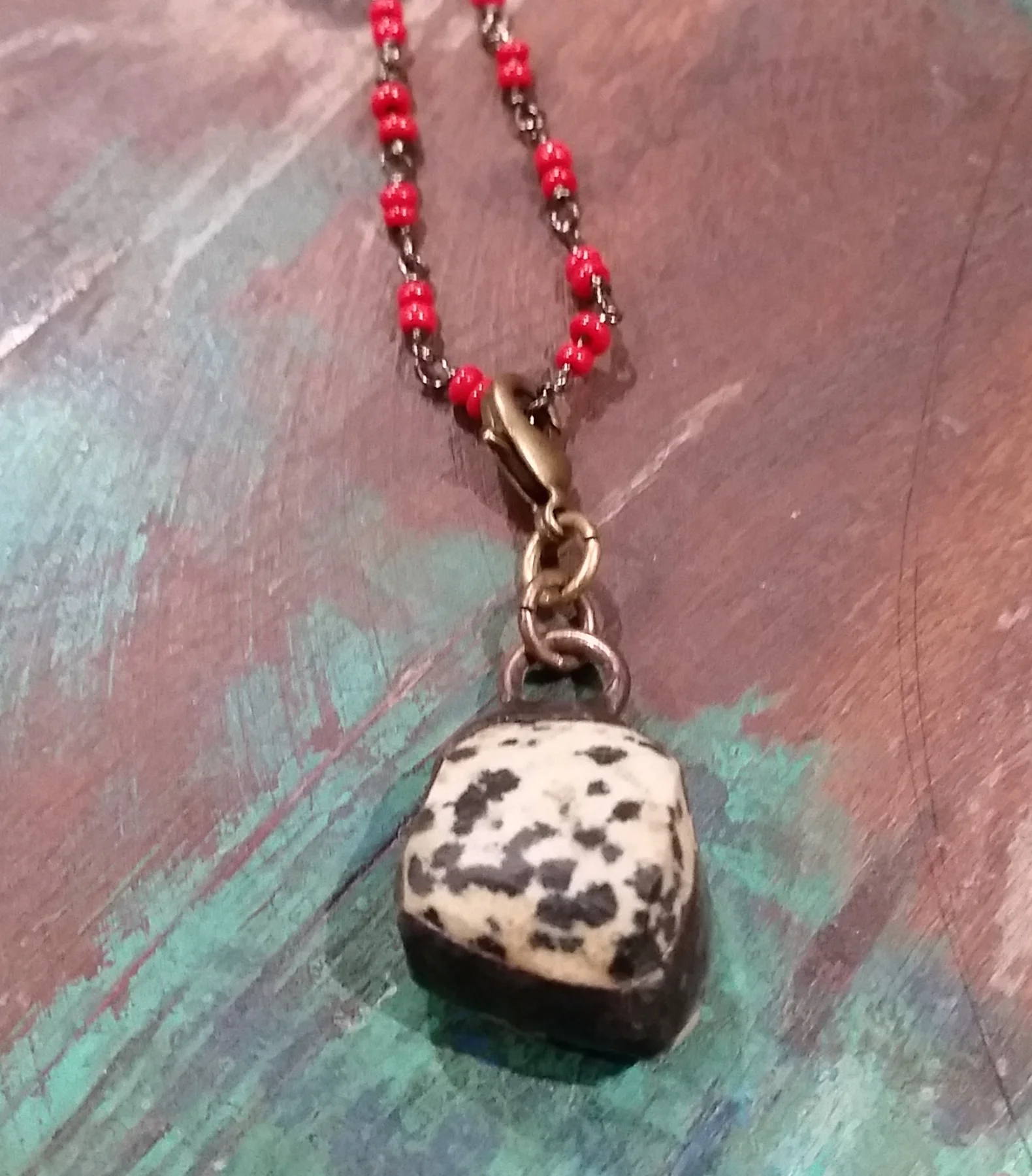 Dalmatian Jasper w:Red Necklace 2.jpeg