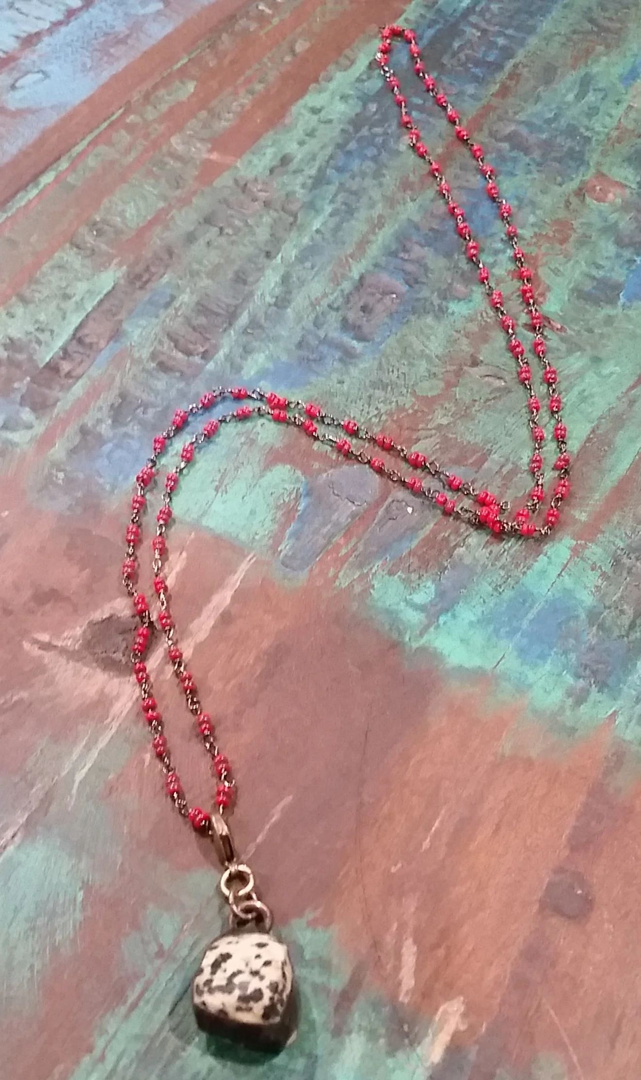 Dalmatian Jasper w:Red Necklace.jpeg