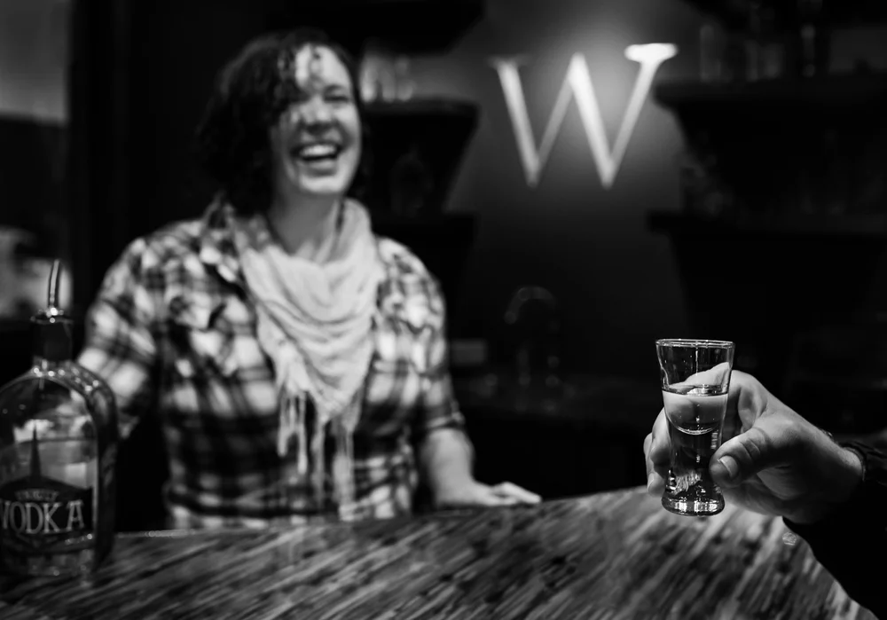 Andrea serving up some mean spirits.