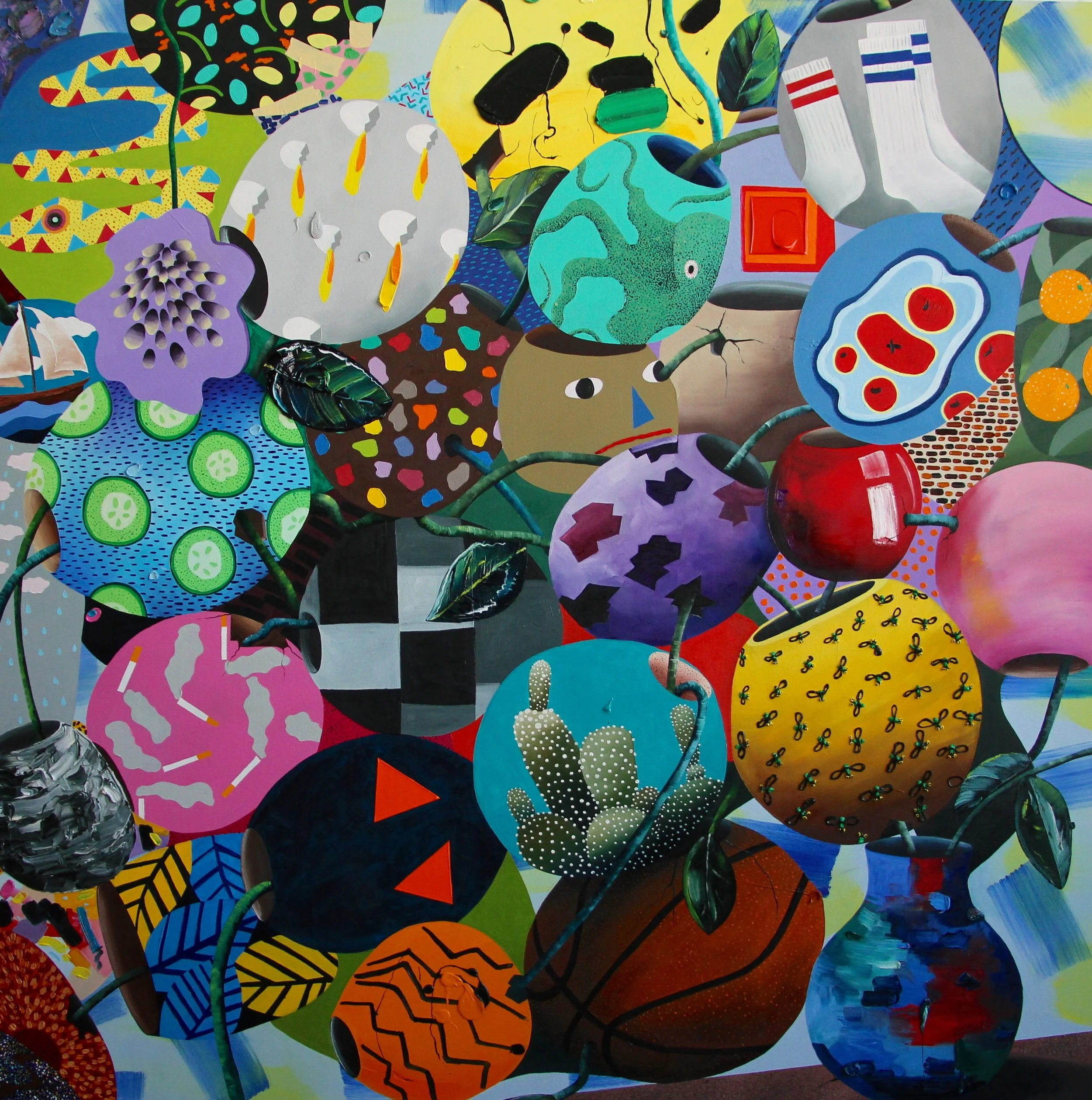 portrayal of entertaining conclusions oil and acrylic on canvas 48 x 48 inches 2017