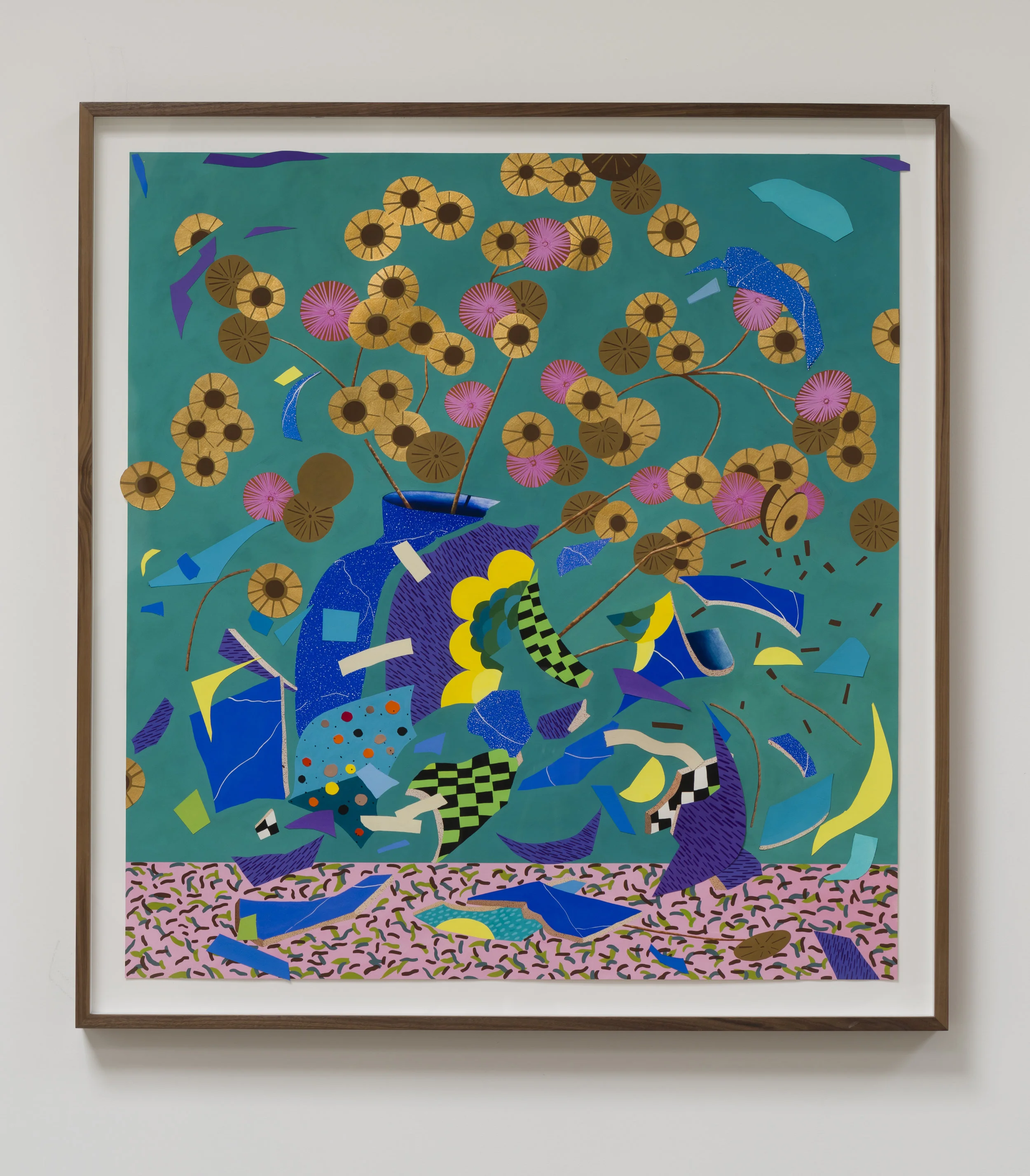 a staccato still life gouache and collage on paper 42 x 45 inches 2018