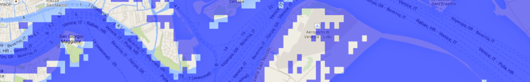 Venice overlaid with water elevation set to 1m above the current sea-level.&nbsp;
