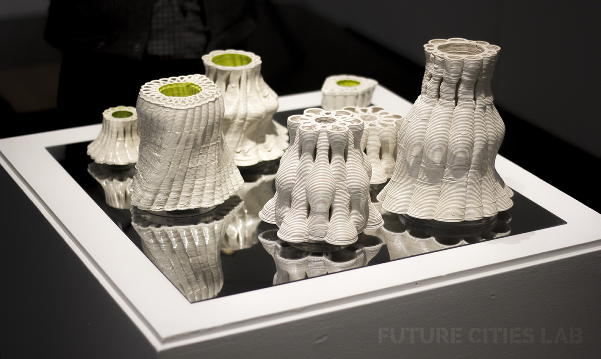 Serpentine Ceramic Vessels 3d printed by Future Cities Lab