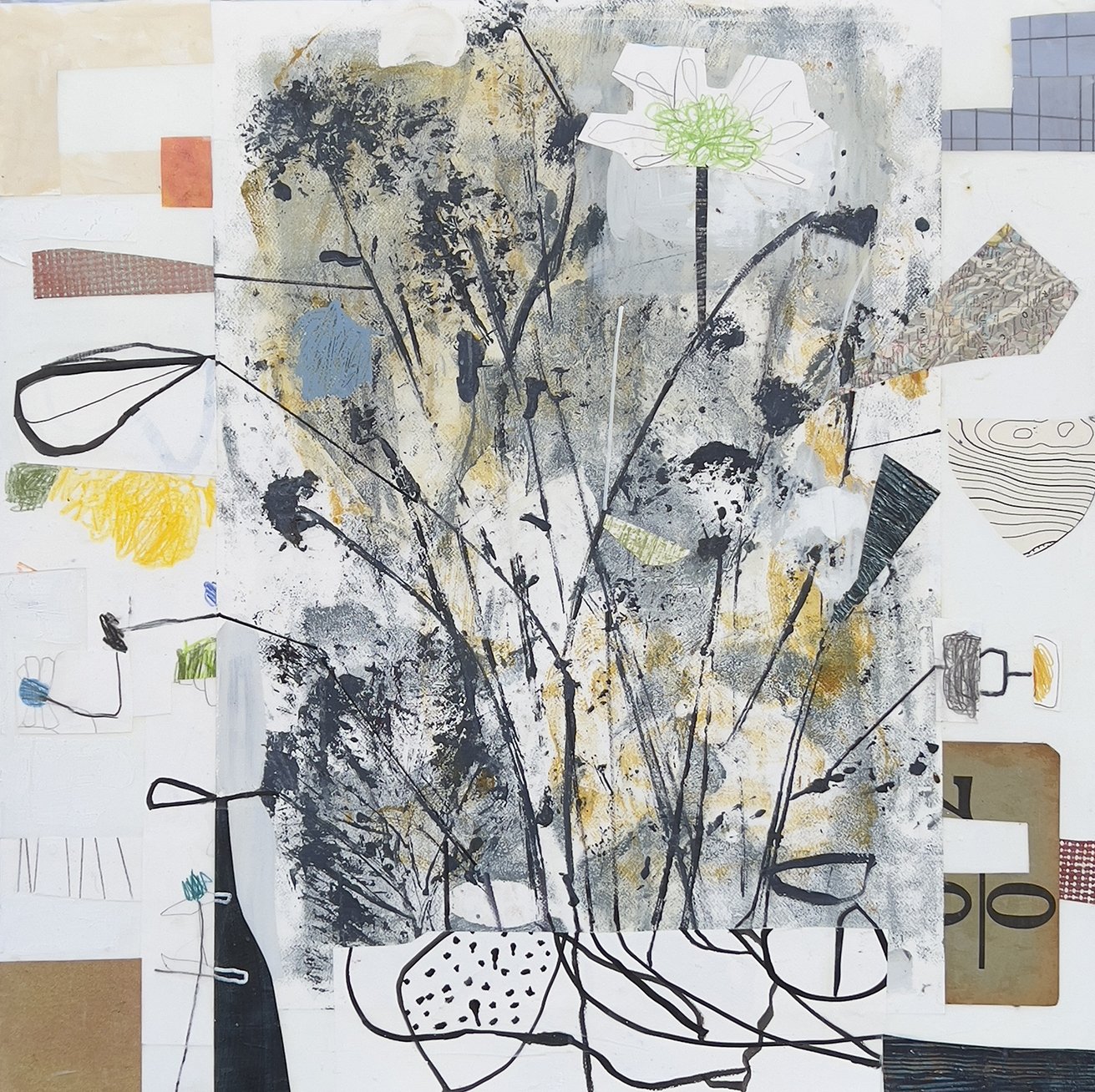   Winter Grasses with Roots    2024  acrylic/mixed media on panel  30 inches by 30 inches   