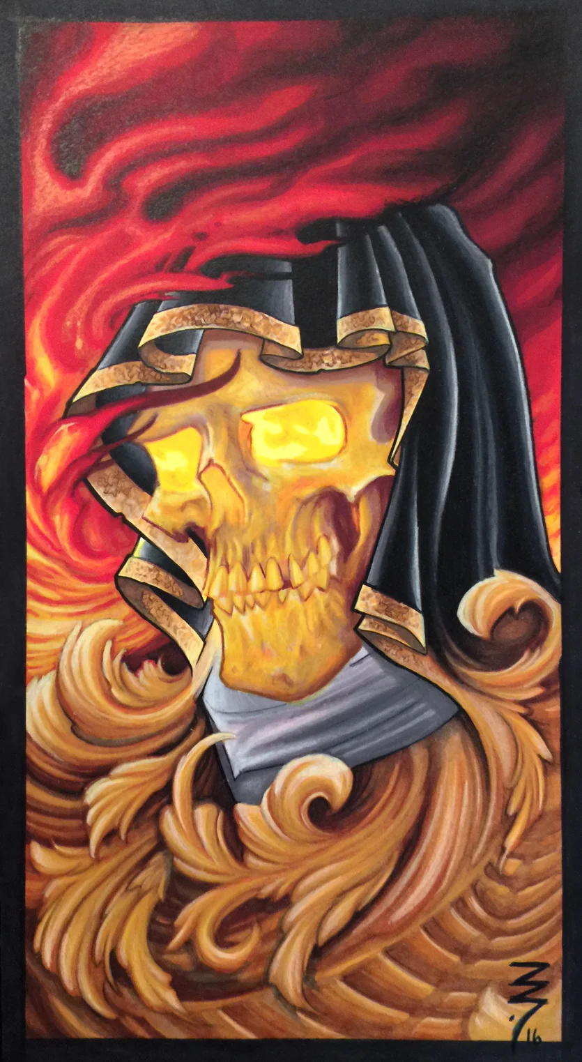 Flaming Skull (9" x 16" Mixed Media) $150 - Mark Anthony