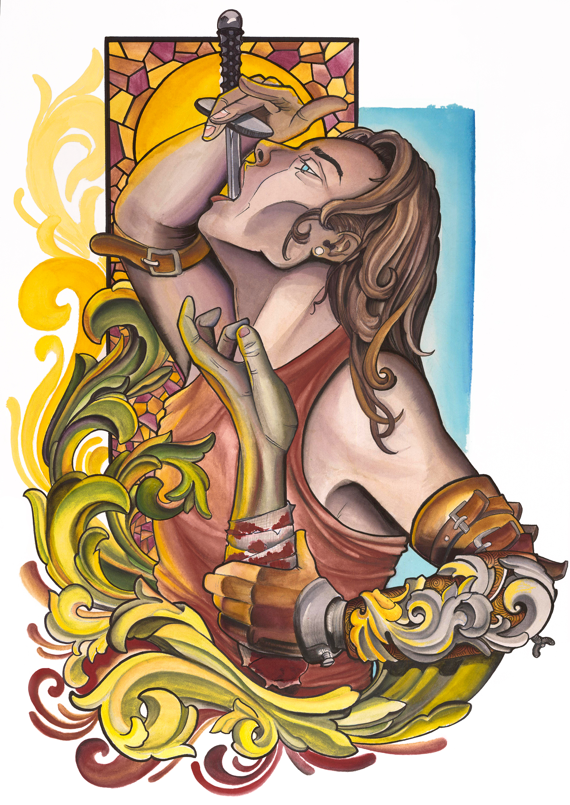 Sword Swallower (11" x 17" Mixed Media) $10 - Kat McCulloch