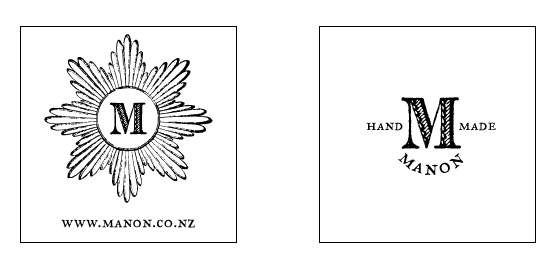 logo design for Manon including rubber stamp secondary logo