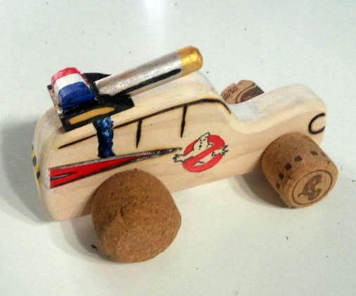 Small Ghost Buster's car with Champagne cork wheels
