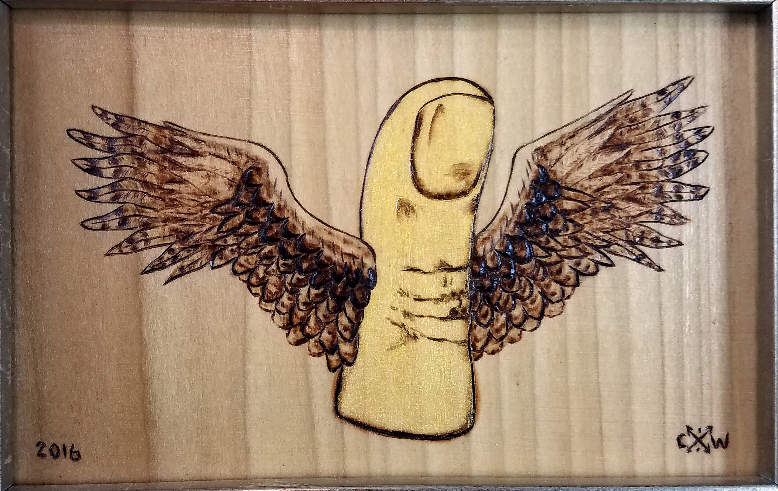 "Thumb Ride to Heaven" started off as a study for the owl wings for the above bowl.
