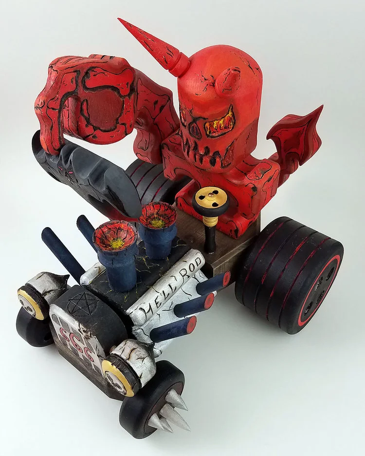 Our love of Ed Roth's Rat Fink and hot rods came to life in this little devil.