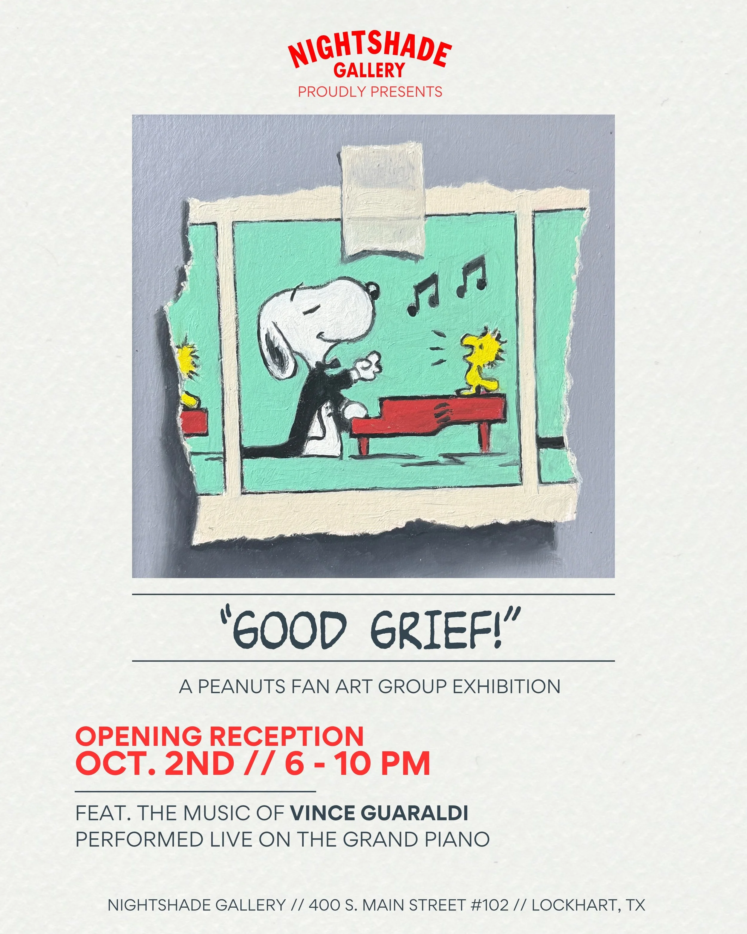 Promotion poster with snoopy playing a piano