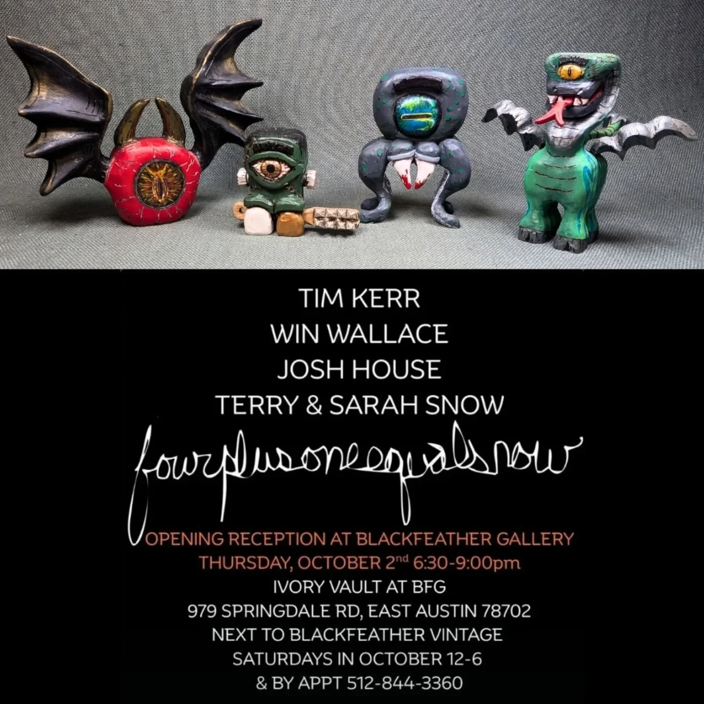 Art opening TODAY, YAY!!!! We're really excited and hope to see you there 💗 Showing work with @mount.dracula , @winwallaceart  and @movetk and together we are Four Plus One Equals Now! Ya gotta see it to get it or maybe ya won't but that's how art w