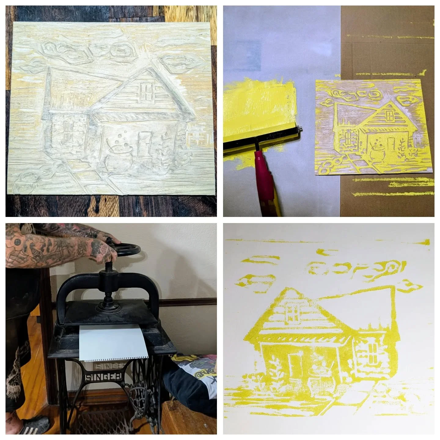 Work in Progress! Our first proof of our first wood block print! We inherited this cool press and it only seemed logical that Chaos Woods should try our hand at carving some wood blocks! #woodblock #woodblockprint #chaoswoods #wip