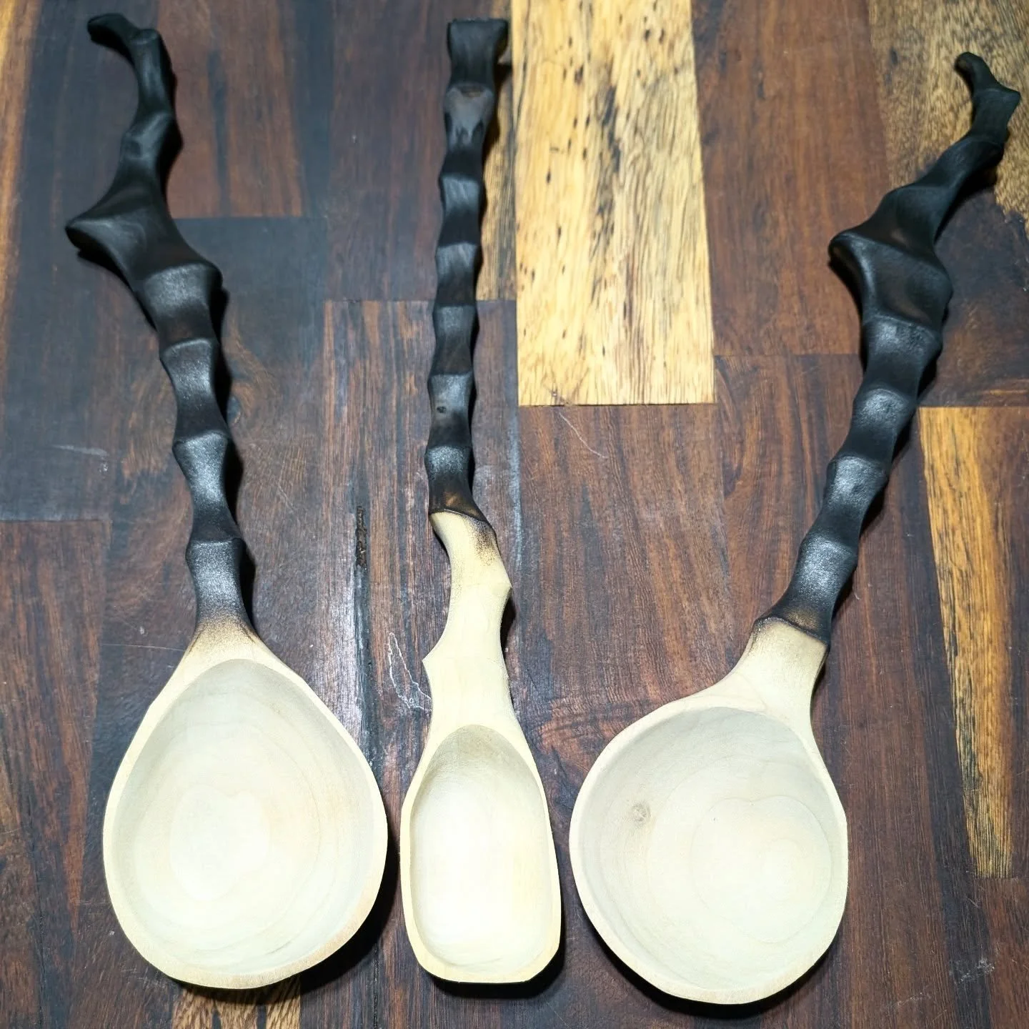 New spoons shoshugiboned and ready for finish. They will be for sale during the @lockhart.open.studios at our studio here in Lockhart on December 6th &amp; 7th. Come on out and support local artists and small businesses.

#shopsmall #supportlocalarti
