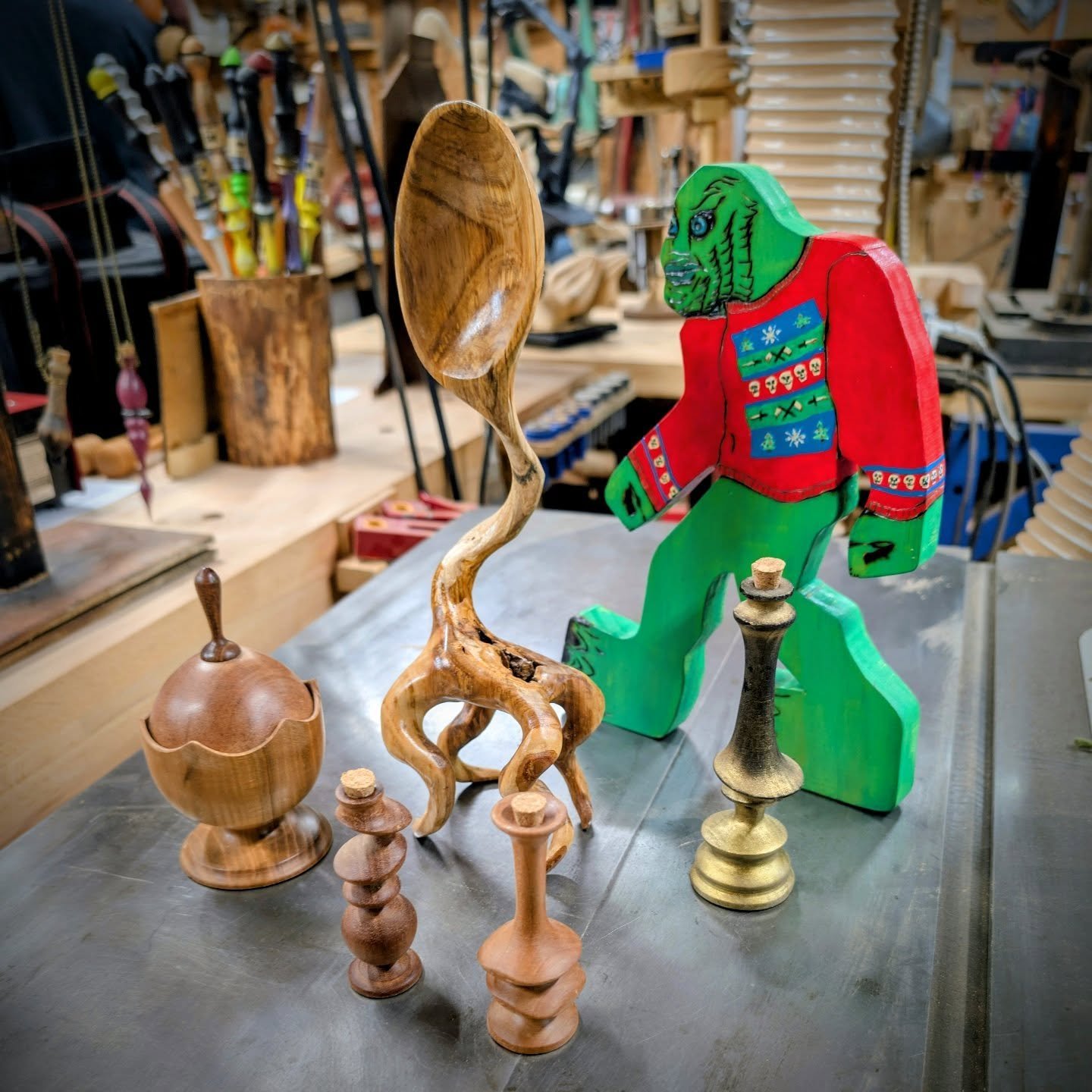 Whimsical, wonderful, and weird are just a few of the descriptions we heard about our wood art in the studio yesterday. If you can make it by to check it out, we got beverages and donuts. We're stop #6 on the map and we're open from noon to 5pm and w