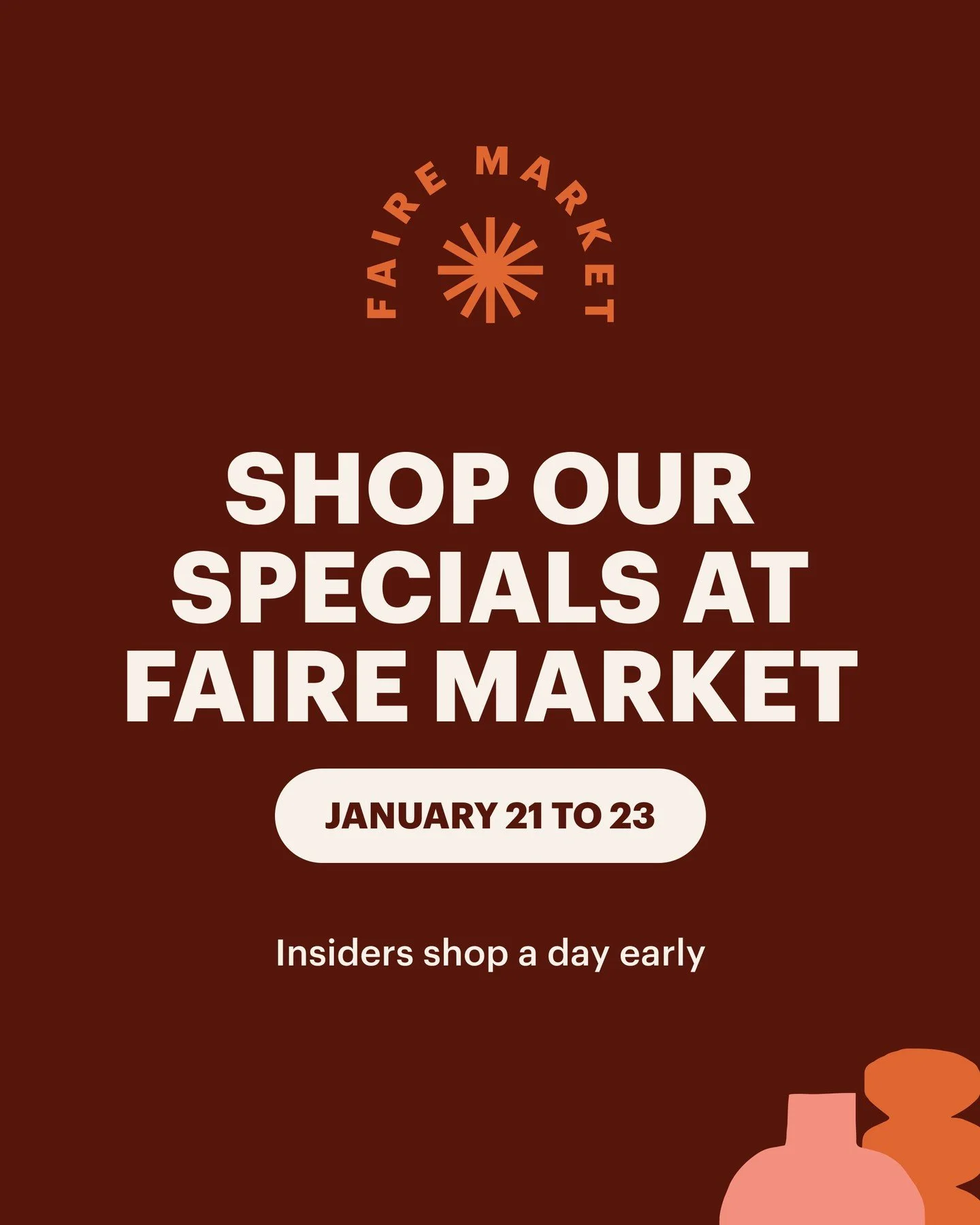 Friends and followers with retail stores, We are excited to share that we are part of Faire Market. From Jan. 21-23 our product line will be 10% off! Please use the link in our bio to access our store. When you do, it saves us a commission fee. We'll