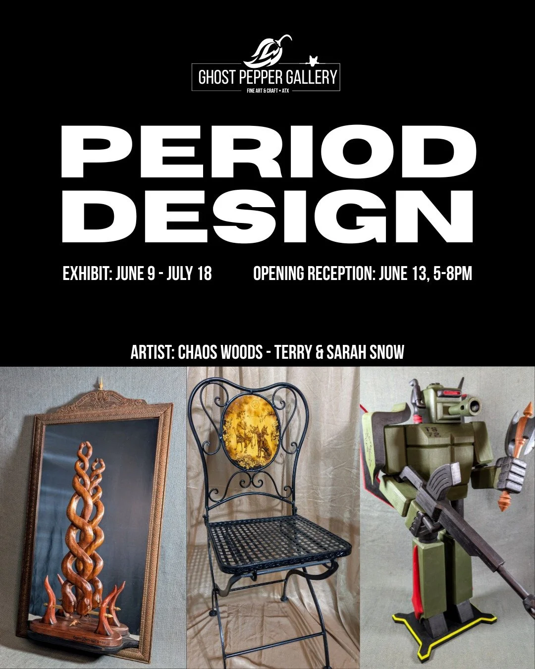 Exciting new show opening soon at Ghost Pepper Gallery in north Austin! Period Design is a show about the inspiration the artists of today find in the creations of past eras and artistic movements. We can't wait to see what inspires the other artists