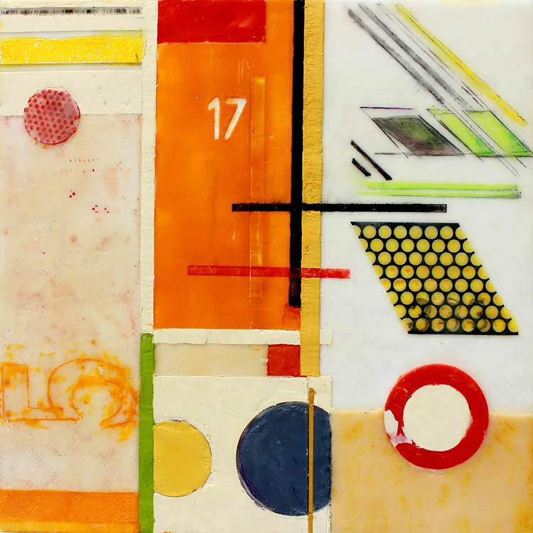 No. 5, encaustic & mixed media on panel, 16"x16" 