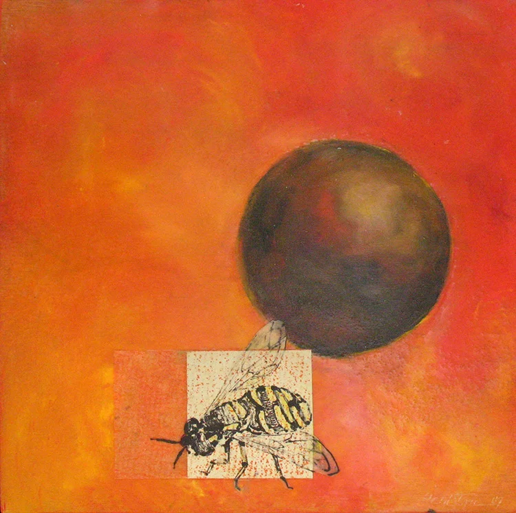 Daybreak, encaustic & mixed media on panel, 12"x12"