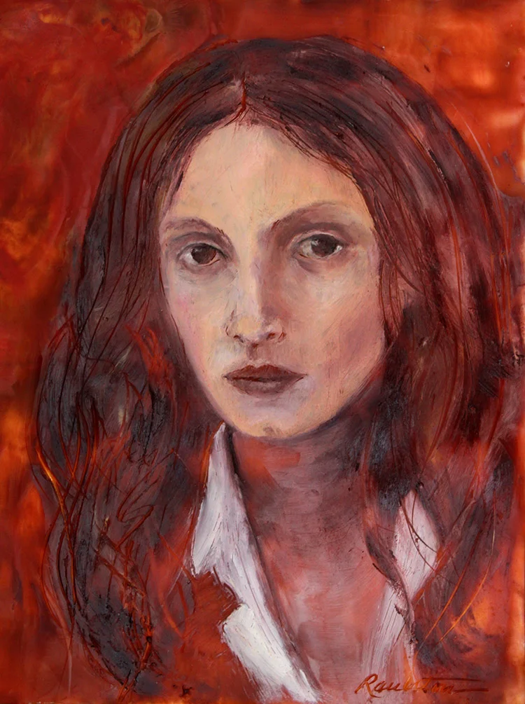 Portrait of a Muse, encaustic & oil on panel, 10"x8"