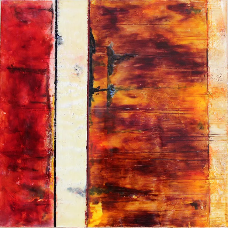 Memories of the Past, encaustic & mixed media on panel, 16" x 16"