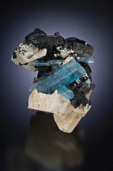 Namibian aquamarine with schorl tourmaline, 12.5 cm. This Palaminerals.com specimen now is in the Ron Gladnick Collection.