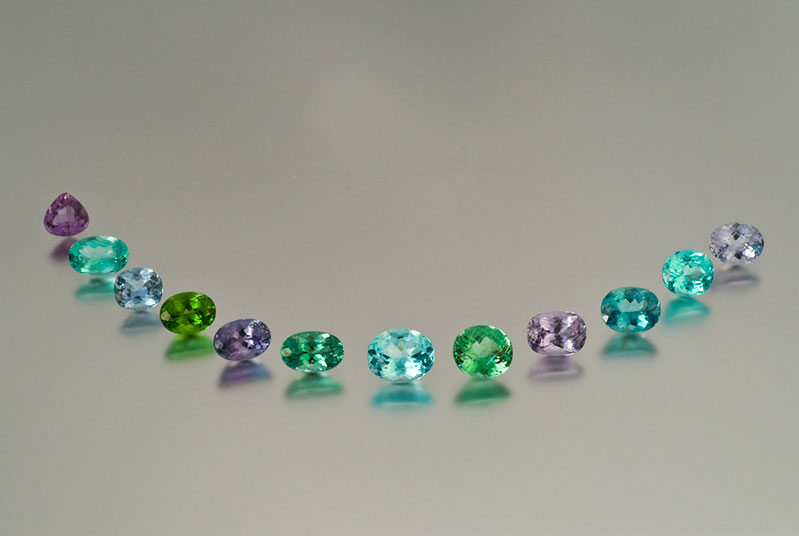  A suite of copper-bearing Mozambique tourmalines from Pala International. Twelve pieces, 30.66 carats. 