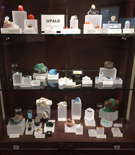 Sneak peek. Selections from Pala International's Bill Larson's opal collection will be displayed at the Sinkankas Symposium this coming Saturday, and will remain on view in the GIA Museum for approximately a month. The display was designed by GIA Museum exhibit developer McKenzie Santimer, and museum's curator Terri Ottaway. Click images to enlarge. (Photos: Terri Ottaway, GIA)