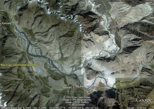 Aerial view of the Skardu region. Click to enlarge. (Courtesy K. Scarratt)
