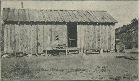 A Mountain Miner’s Cabin in Lower California. Home of Señor Roderiquez—an unusually good building for the locality, as cut lumber has to be freighted over the mountains