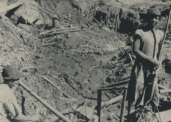 Alluvial diggings in the Burma gem mines, usually operated by two men. This image, in color, also is included in Ruby Mines of Mogok – Slide Show (image #11)