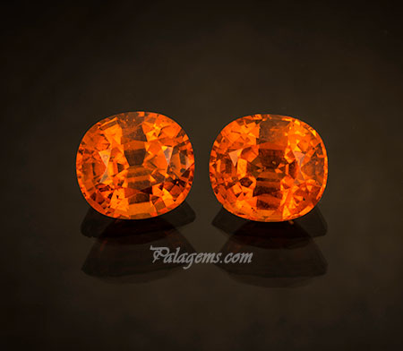 Spessartite garnet from Tanzania , 16.54 tcw, cushion cut, 11.7 x 10.6 x 7.5 mm. Inventory #21636 . (Photo: Mia Dixon)