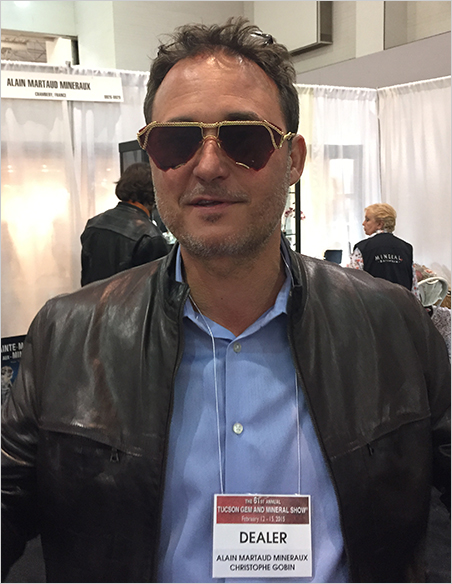 Aviator-style. Christophe Gobin dons tourmaline glasses crafted by Denver designer Naomi Hinds. We featured another pair in the December edition of our mineral newsletter.