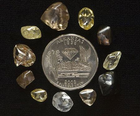 An assortment of diamonds found at the park. (Photo courtesy Arkansas Department of Parks & Tourism)