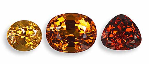 These different flavors of Nigerian spessartite garnet. Most expensive are the rich red-oranges at right, but what is most beautiful is an individual choice. (Photos: Wimon Manorotkul)