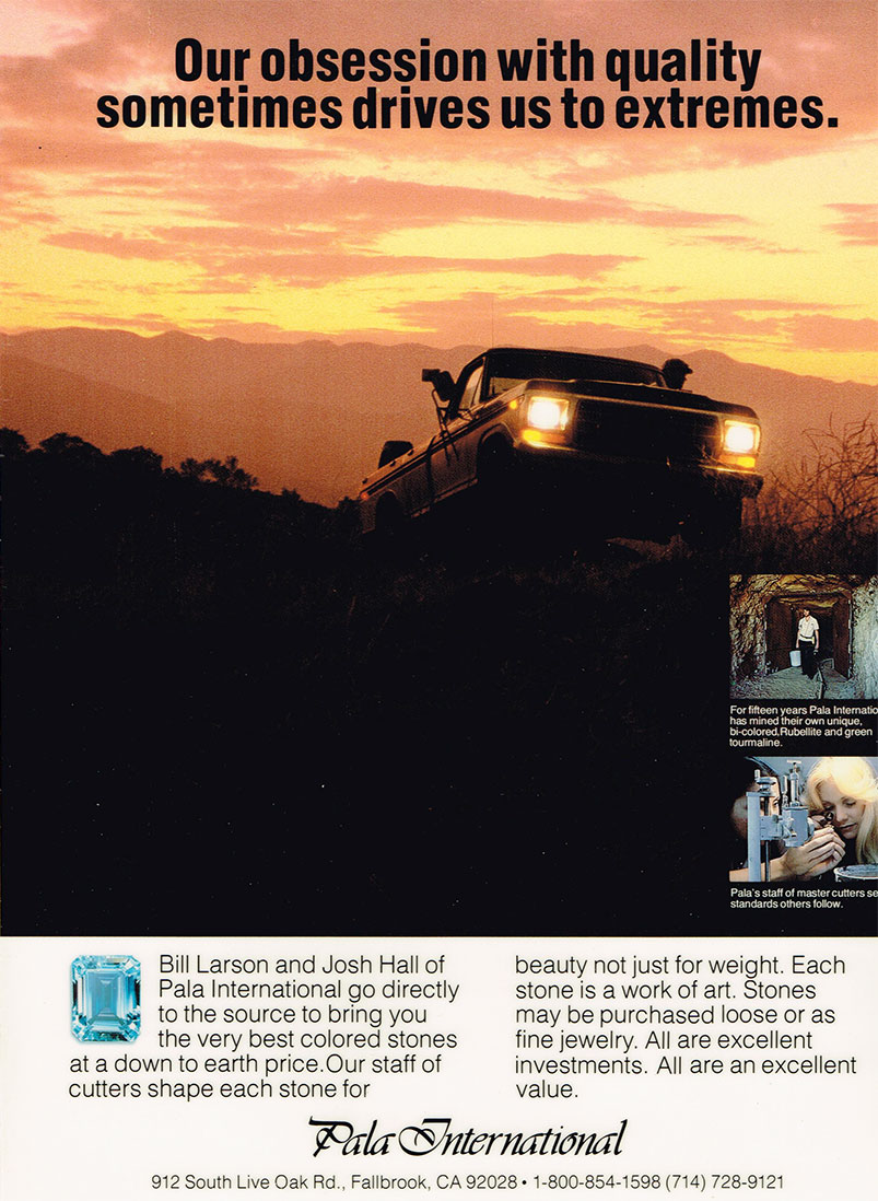 Loving middle age. Last month, Pala International celebrated 46 years in the business. Above, a vintage advertisement from the 1980s. Click image to enlarge
