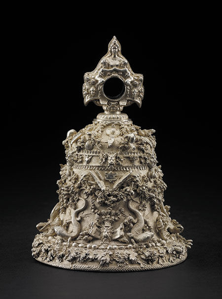 "Cellini" Bell. Silver, mid 1500s. Height 13.3 cm, diameter at rim 9.7 cm. The Waddesdon Bequest. It is thought that the loop in the handle originally held an inset of some sort, such as found in a similar bell by the actual creator, Wenzel Jamnitzer. (Photo © The Trustees of the British Museum)