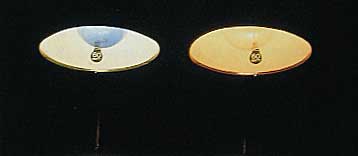 Figure 13. Photograph of a blue-tinted incandescent bulb alongside a common incandescent lamp. (Photo: Richard W. Hughes )