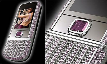 Bling thing. While it features more than twice the number of diamonds and five times the total carat weight, this Nokia Arte Pink from 2008, can't match the simple elegance of Savelli's new releases, which are inspired by lines that "lead the eye on a wanton kind of chase" (Hogarth).
