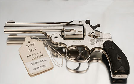 Pistol with provenance. The engraving reads, "Property of Tiffany & Co. No. 6." (Photo: Mia Dixon)