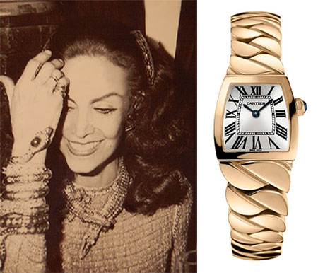 La Doña. It appears that Cartier engaged in some crocodile cannibalism, issuing in 2006 its La Doña de Cartier collection, the watch from which features scale-like band and croc-like trapezoidal case and face. Marketing included color images of a Félix stand-in. Like Countess Granard, Félix was involved in thoroughbred horse racing, by way of her last husband, French banker Alex Berger.