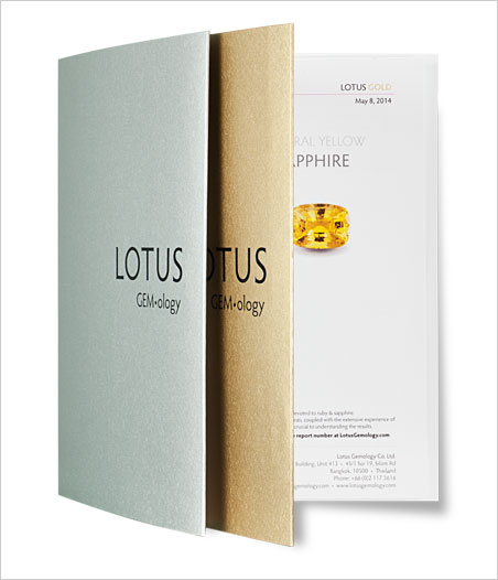 Lotus Standard Reports are offered in two varieties. The Silver Standard is a compact, four-page report that describes the stone, gives its identification and enhancements, and provides care instructions. The same are included in the Gold Standard, which is reserved only for unenhanced rubies, sapphires and spinels (other than cutting and polishing). "We have a vision that we don’t believe is being addressed by existing labs," Hughes stated in an announcement. "Our aim is to create reports that touch the heart, as well as the head." (Photo courtesy Lotus Gemology)